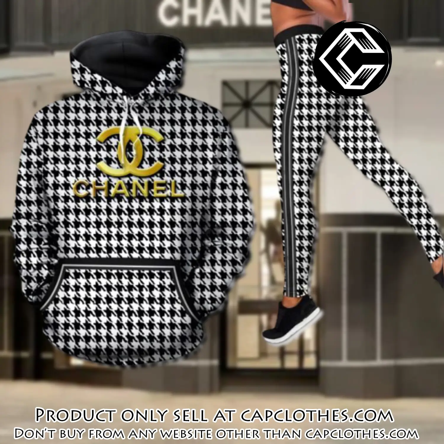 Chanel black white hoodie legging set luxury for women cc5135266